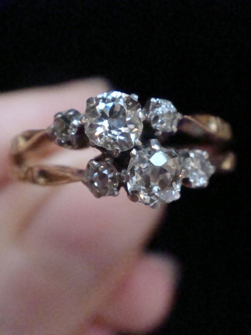 EDWARDIAN 18CT PLATINUM YELLOW OLD CUT GOLD DIAMOND TOI ET MOI STYLE RING - ADDITIONAL PHOTO 4