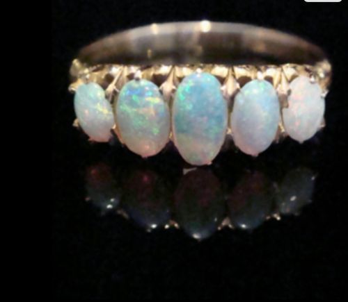 EDWARDIAN 18CT YELLOW GOLD NATURAL SOLID OPAL 5 STONE RING