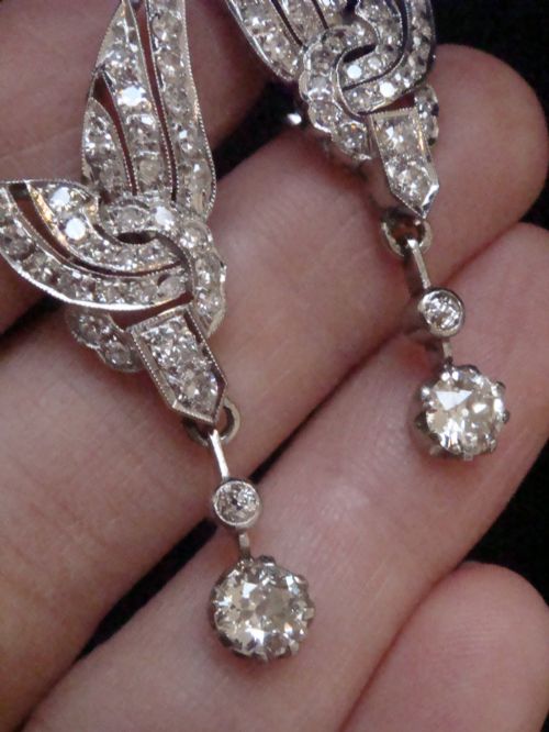 ART DECO 18CT WHITE GOLD OLD CUT 260CT DIAMOND DROP EARRINGS - ADDITIONAL PHOTO 3