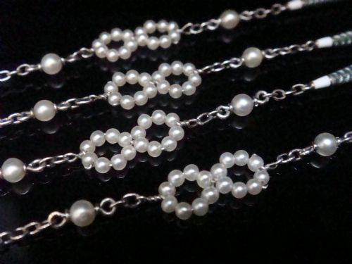 EDWARDIAN PLATINUM ENAMEL NATURAL SALTWATER PEARL CHAIN 21 INCHES - ADDITIONAL PHOTO 1