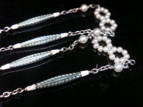 EDWARDIAN PLATINUM ENAMEL NATURAL SALTWATER PEARL CHAIN 21 INCHES - ADDITIONAL PHOTO 2