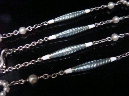 EDWARDIAN PLATINUM ENAMEL NATURAL SALTWATER PEARL CHAIN 21 INCHES - ADDITIONAL PHOTO 4