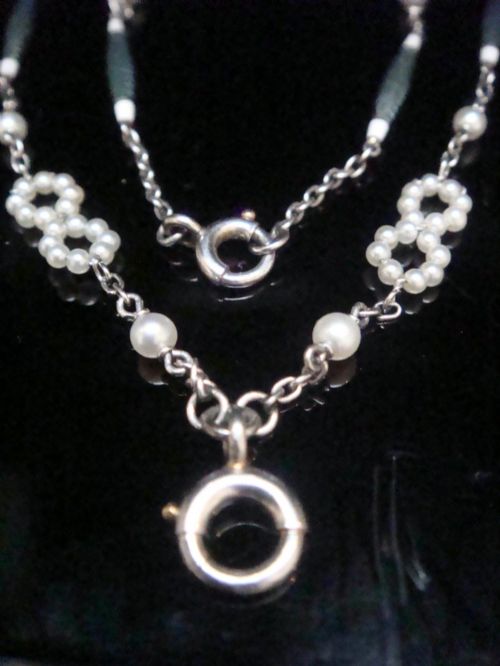 EDWARDIAN PLATINUM ENAMEL NATURAL SALTWATER PEARL CHAIN 21 INCHES - ADDITIONAL PHOTO 6