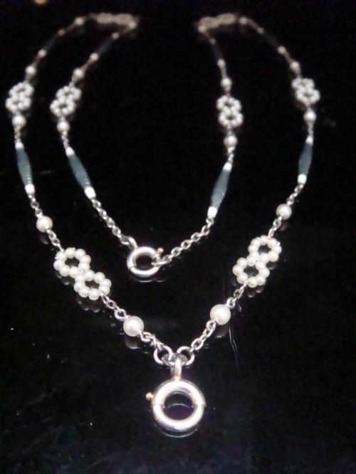 EDWARDIAN PLATINUM ENAMEL NATURAL SALTWATER PEARL CHAIN 21 INCHES - ADDITIONAL PHOTO 7