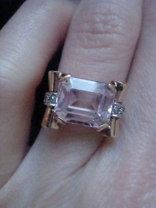 FINE QUALIY RETRO 18CT NATURAL KUNZITE DIAMOND TANK COCKTAIL RING 5G - ADDITIONAL PHOTO 2