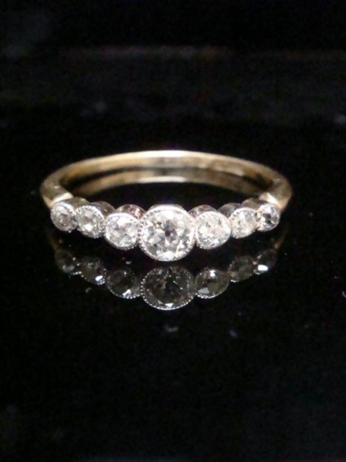 edwardian 18ct platinum diamond 7 stone ring - CATEGORY: ANTIQUE JEWELLERY - DATED EDWARDIAN