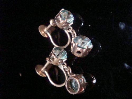 EDWARDIAN 9CT ROSE GOLD OLD NATURAL BLUE ZIRCON SCREW DROP EARRINGS - ADDITIONAL PHOTO 4