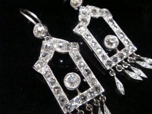 ART DECO PLATINUM OLD CUT 200CT DIAMOND DROP EARRINGS - ADDITIONAL PHOTO 2