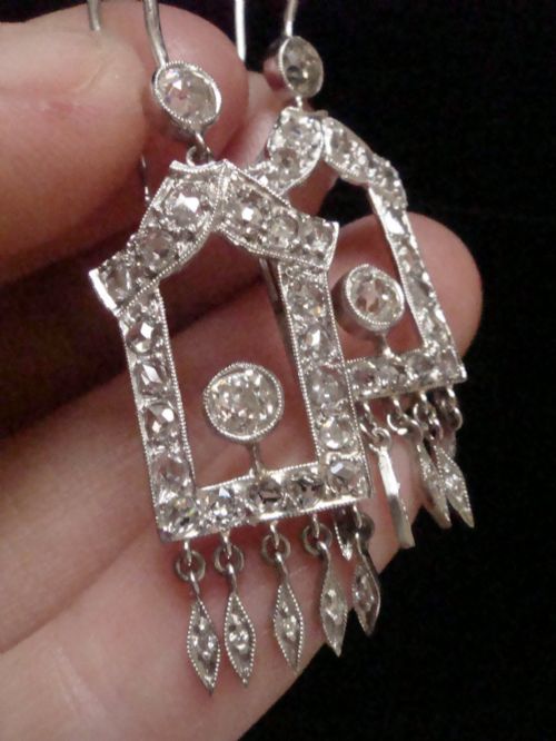ART DECO PLATINUM OLD CUT 200CT DIAMOND DROP EARRINGS - ADDITIONAL PHOTO 6