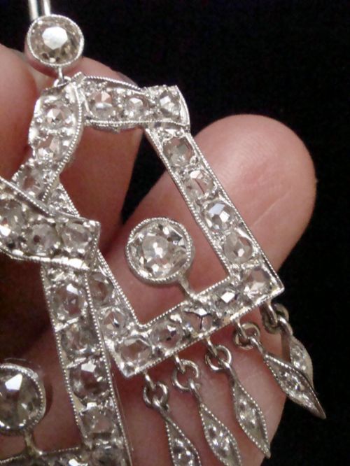ART DECO PLATINUM OLD CUT 200CT DIAMOND DROP EARRINGS - ADDITIONAL PHOTO 9