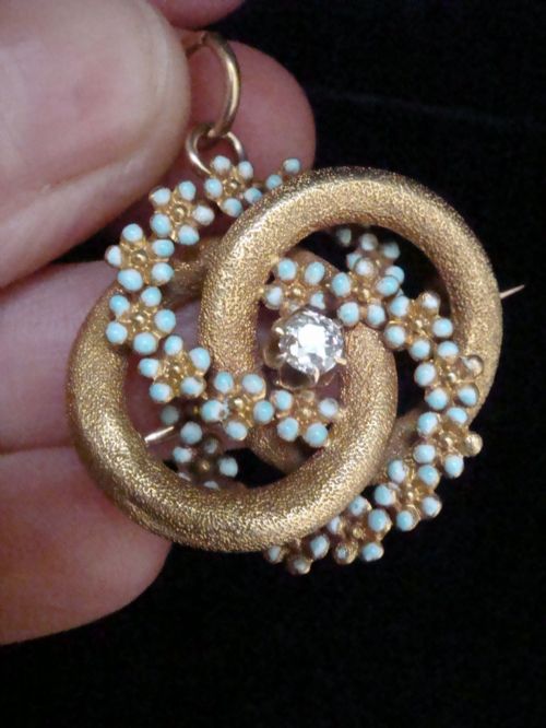 VICTORIAN 18CT DIAMOND FORGET ME KNOT LOVERS KNOT PENDANT AND BROOCH - ADDITIONAL PHOTO 5