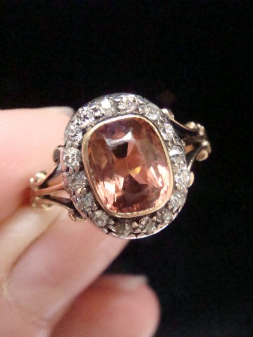 Stunning  Edwardian  18ct Tourmaline Old Cut Diamond Cluster Ring