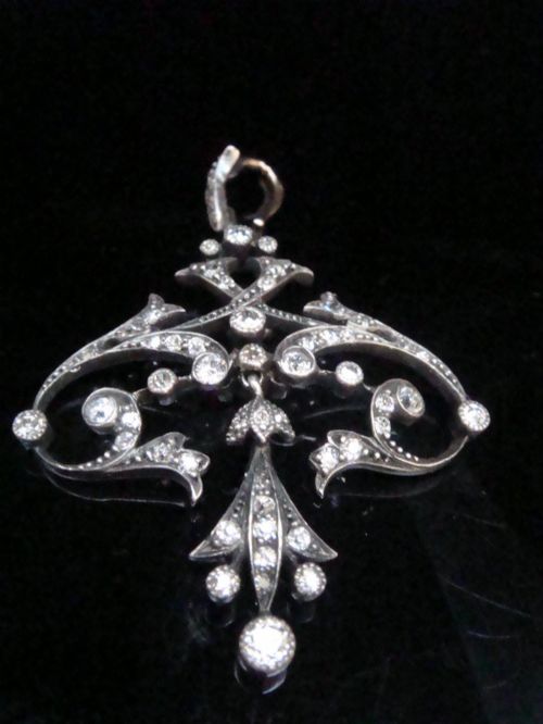 Edwardian 18ct Silver Diamond Lavaliere Pendant