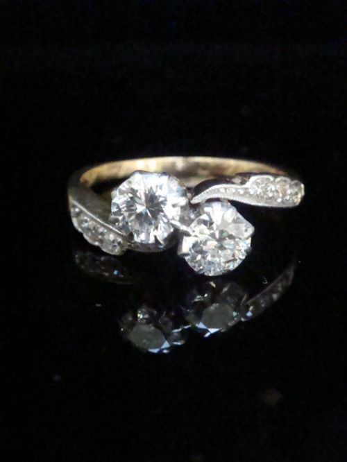 Edwardian 18ct Platinum Diamond Toi Et Moi 0.70ct Ring 3.2g Size M 1/2