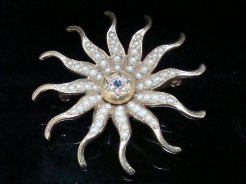 Huge 14ct Yellow Gold Sapphire Rose Cut Diamond Star Pendant Brooch 8.5g