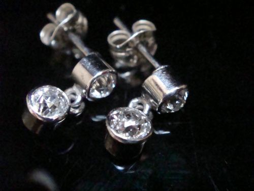Edwardian 18ct White Gold Old Cut 0.70ct Diamond Drop  Earrings