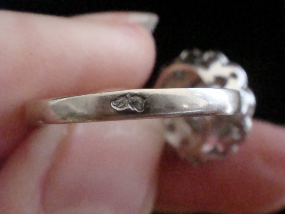 Art deco French Platinum white gold old cut diamond target cluster ring View IV