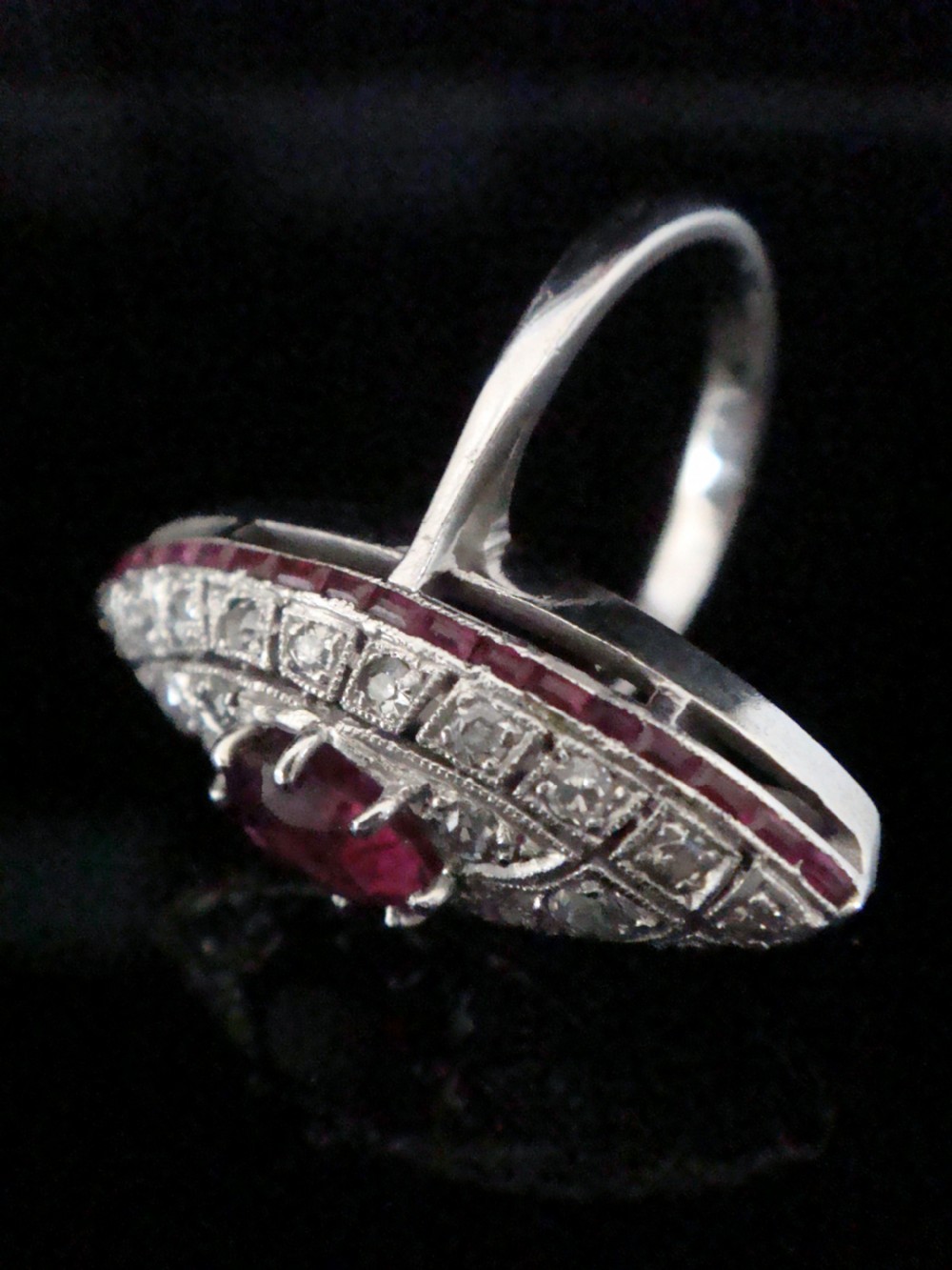 Stunning Art Deco 18ct ruby and diamond marquis ring View IV