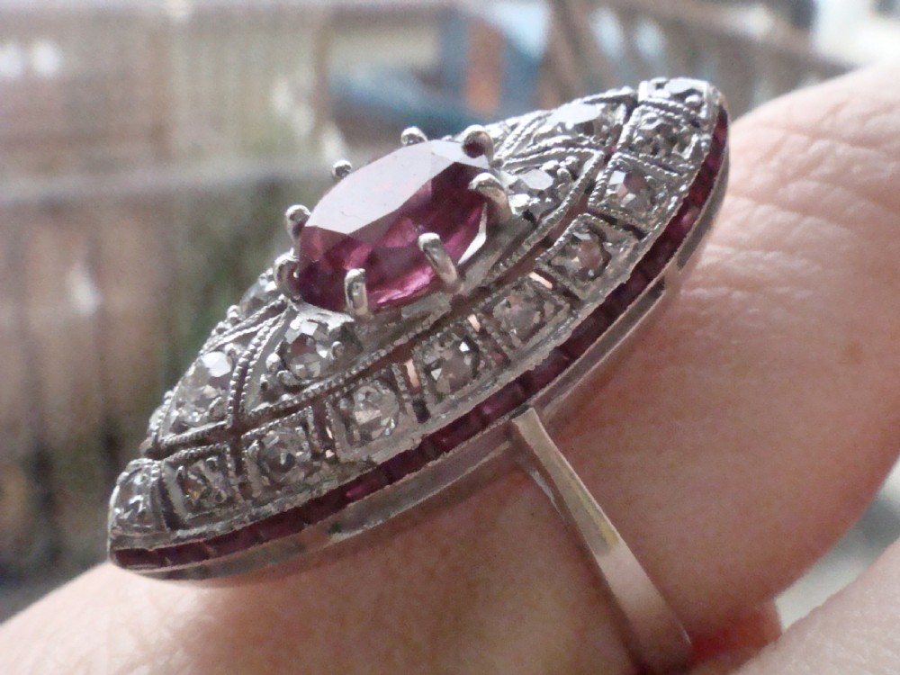 Stunning Art Deco 18ct ruby and diamond marquis ring View VI