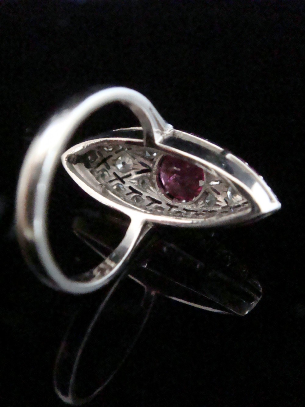 Stunning Art Deco 18ct ruby and diamond marquis ring View VII