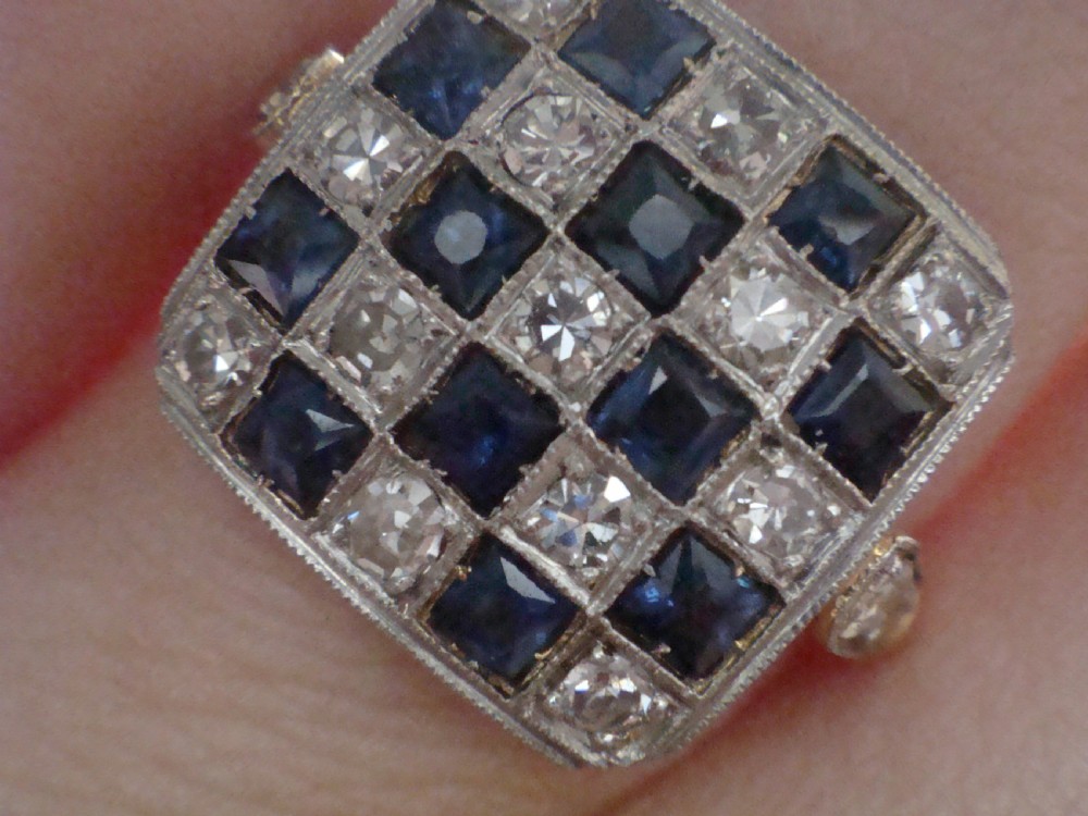 Edwardian 18ct yellow gold Platinum natural sapphire and diamond pave set ring View V
