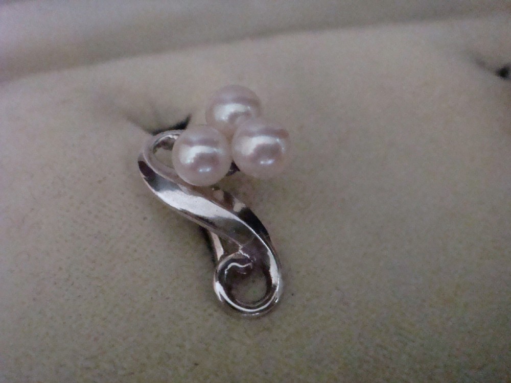 Retro silver original mikimoto cultured pearl earrings with box View II