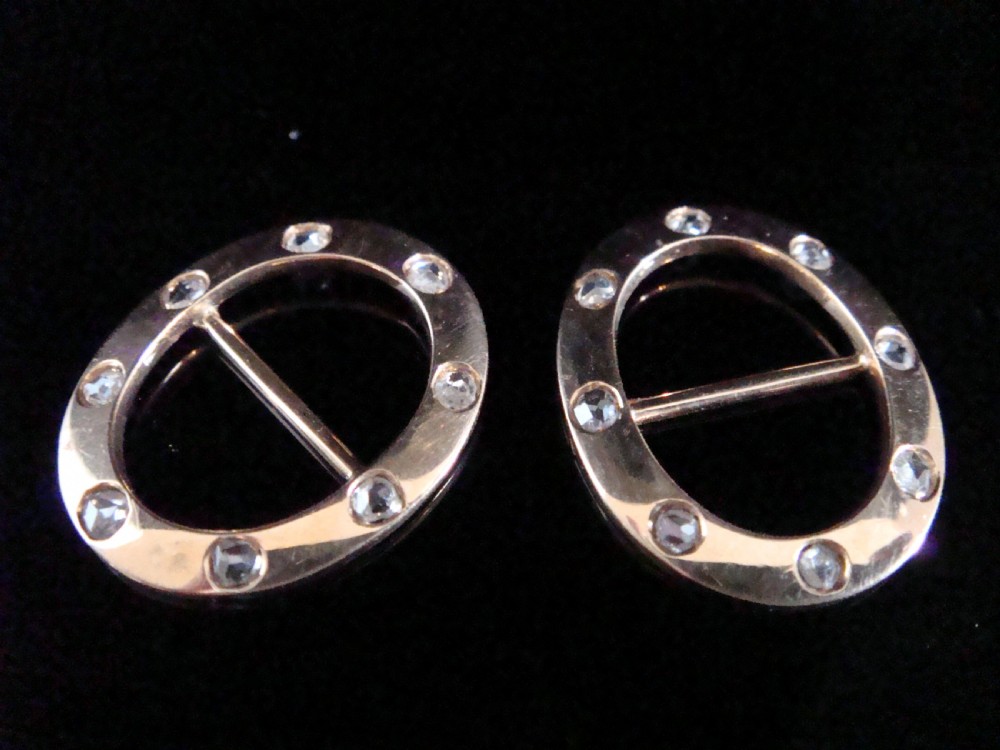 Victorian 9ct rose gold rose cut diamond pair of buckles- Rare