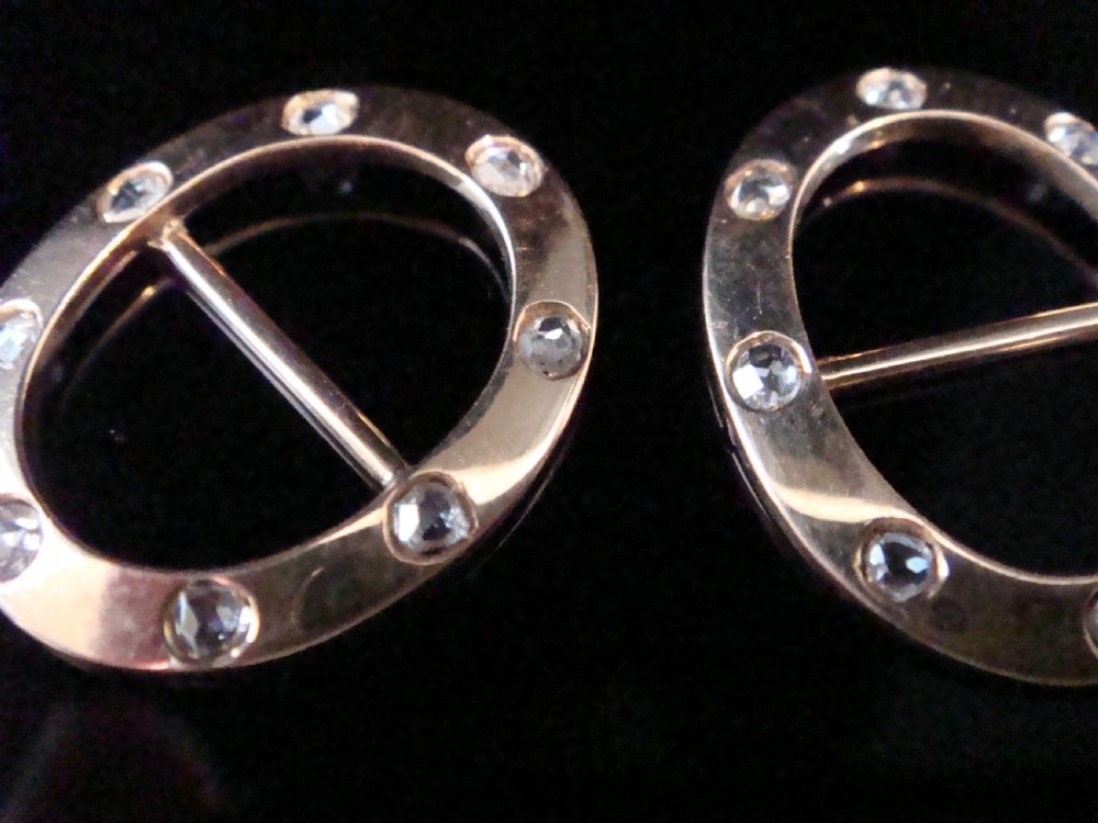 Victorian 9ct rose gold rose cut diamond pair of buckles- Rare View II