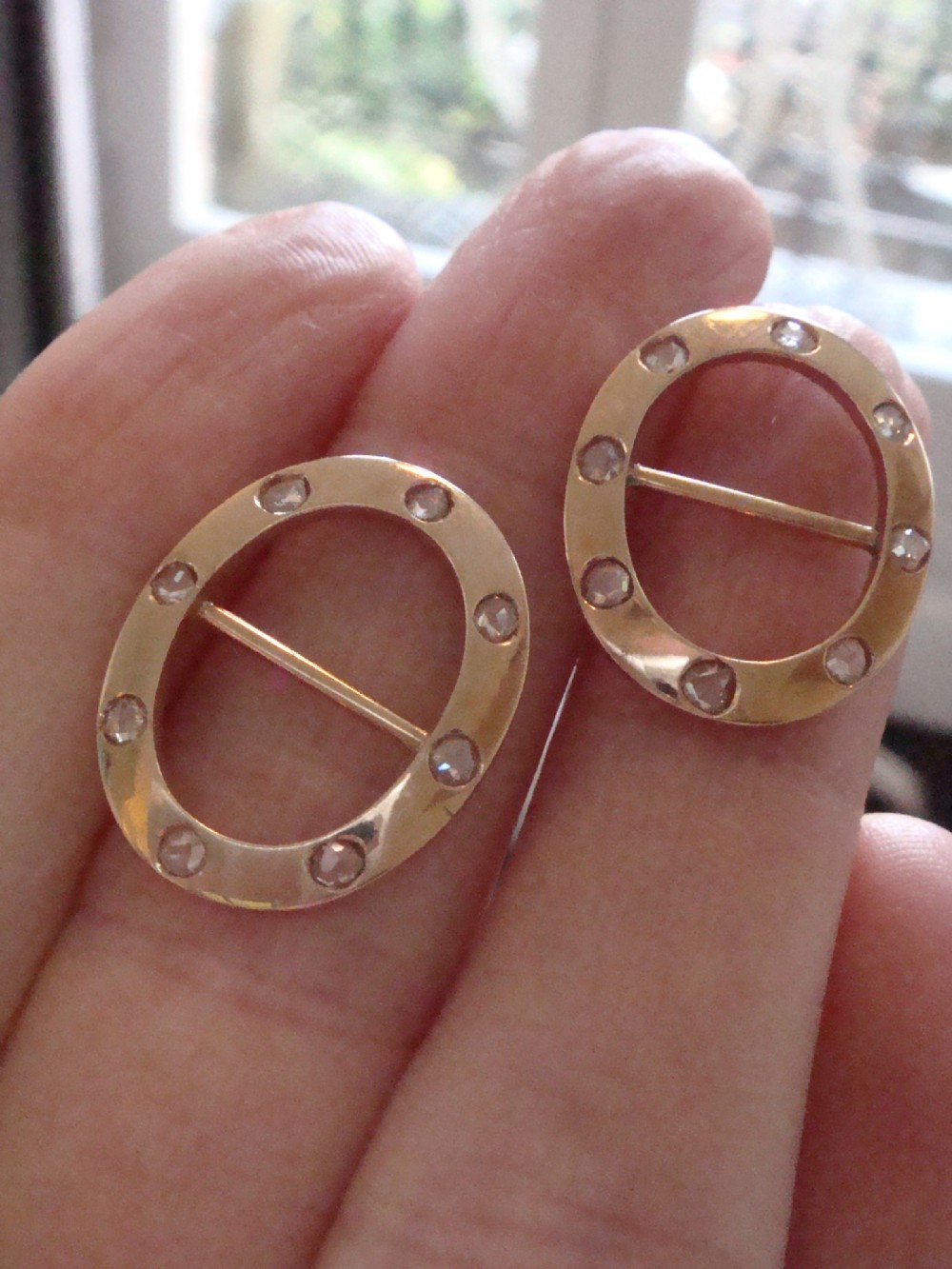 Victorian 9ct rose gold rose cut diamond pair of buckles- Rare View IV