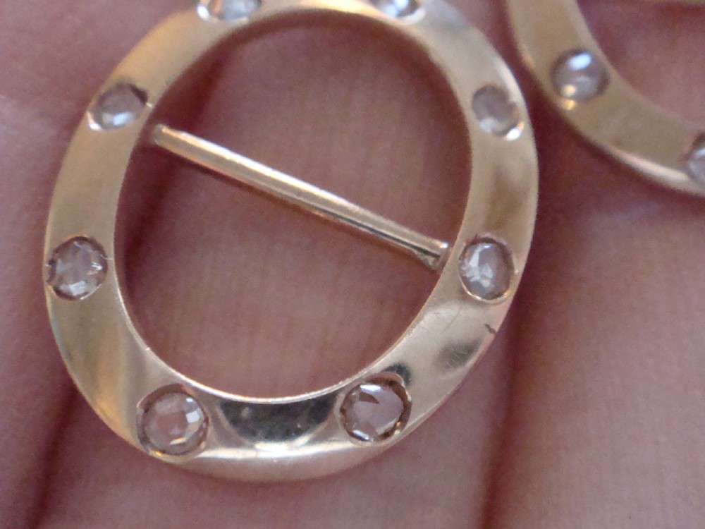 Victorian 9ct rose gold rose cut diamond pair of buckles- Rare View V