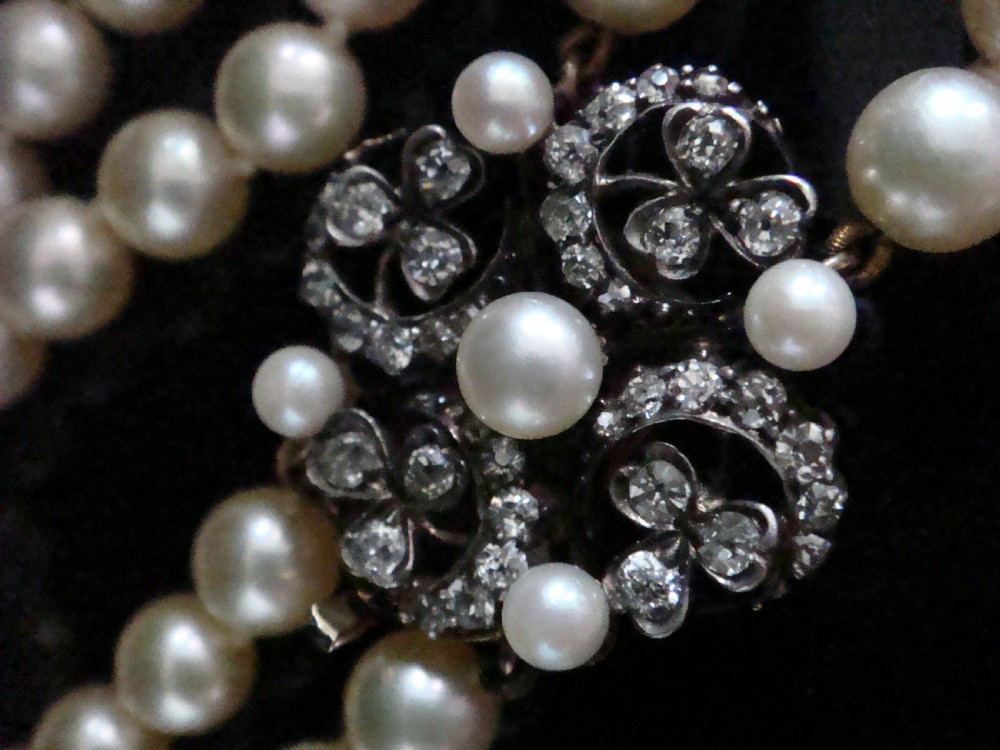 Victorian 18ct crescent and clover old cut diamond clasp 0.85ct  cultured pearl bracelet View III