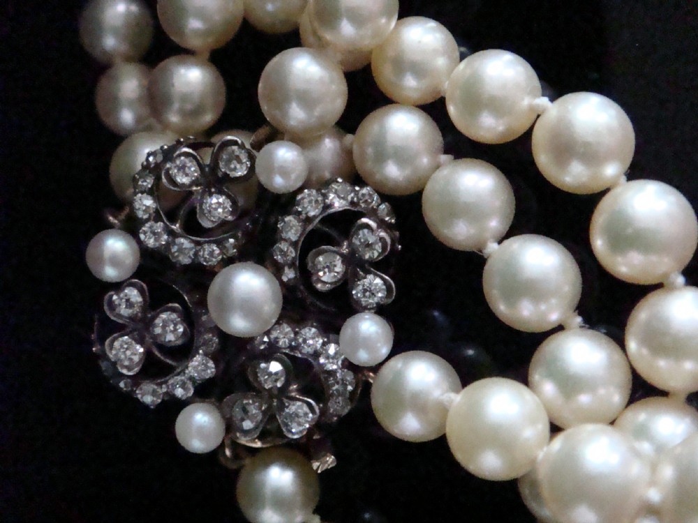 Victorian 18ct crescent and clover old cut diamond clasp 0.85ct  cultured pearl bracelet View IV