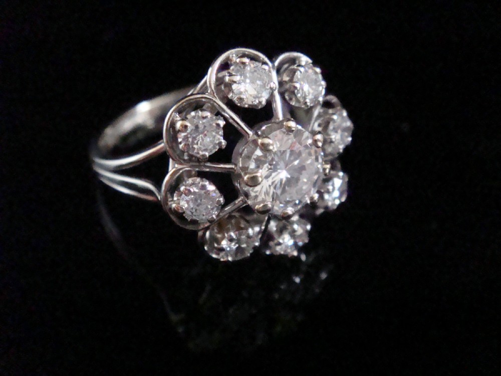 Antique 1910 French 18ct white gold diamond cluster 1.44ct