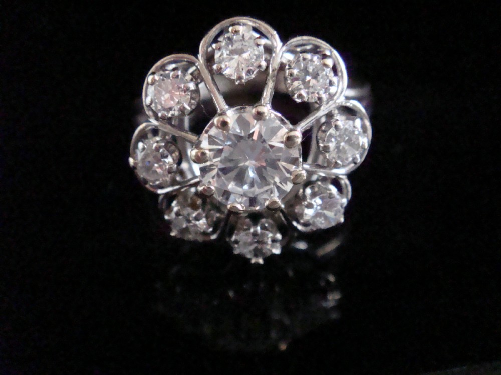 Antique 1910 French 18ct white gold diamond cluster 1.44ct View II
