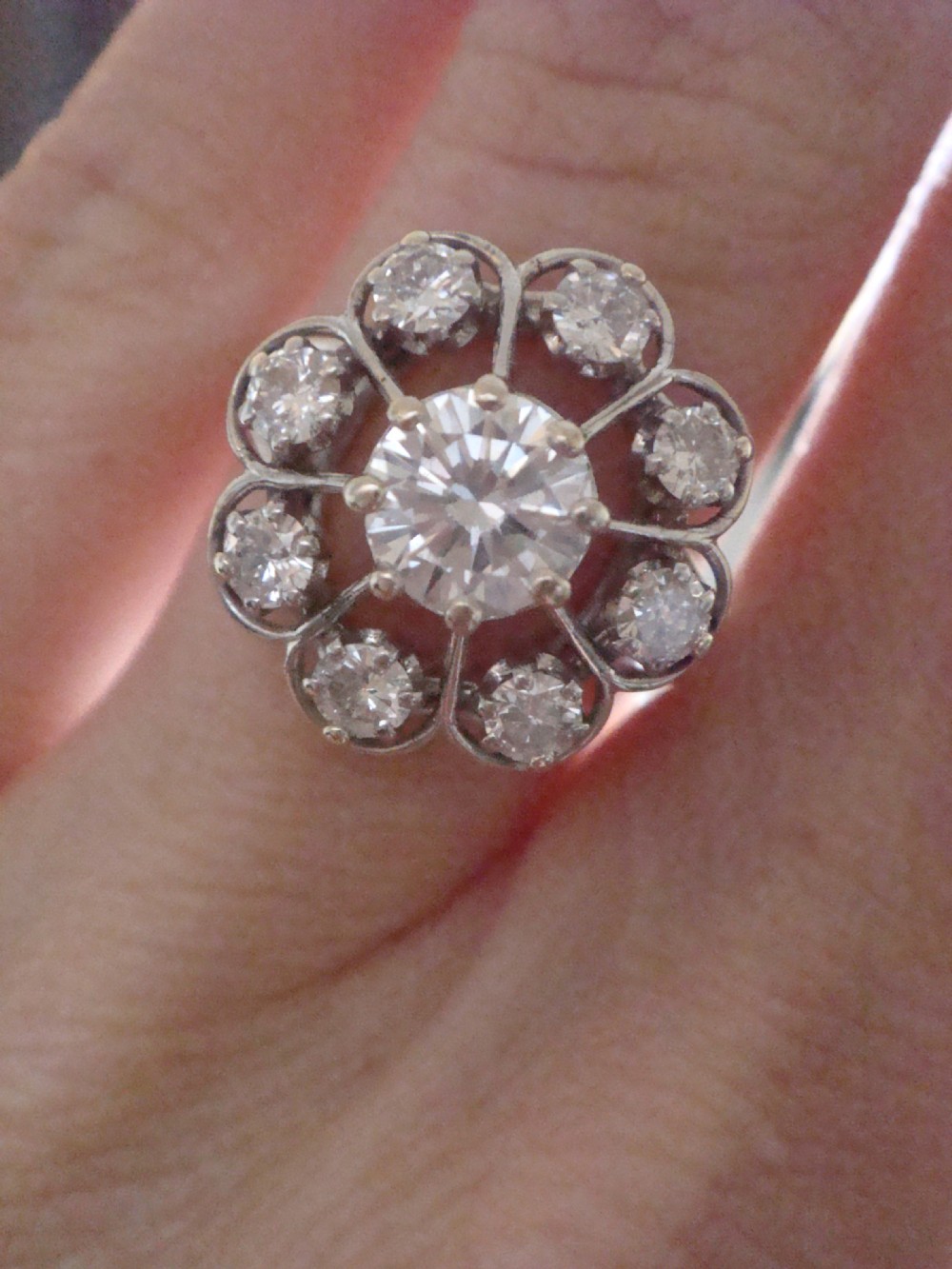 Antique 1910 French 18ct white gold diamond cluster 1.44ct View IV