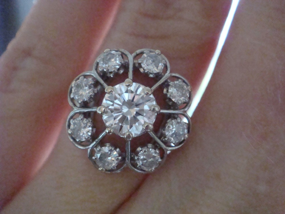 Antique 1910 French 18ct white gold diamond cluster 1.44ct View V