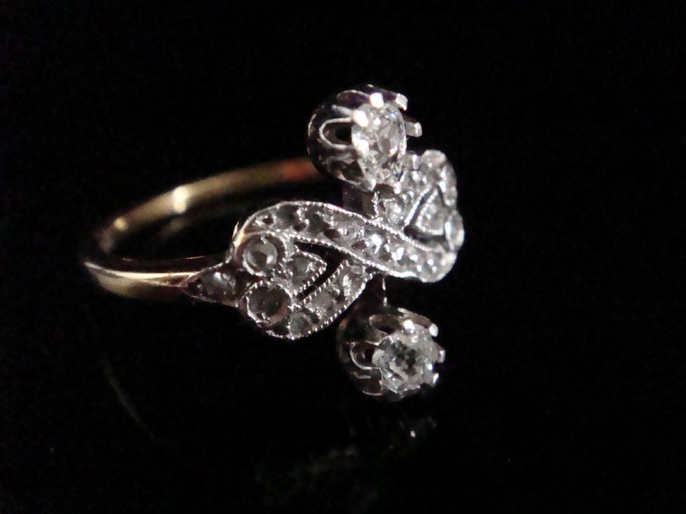 Edwardian 18ct yellow gold platinum old cut toi et moi rose cut diamond ring View II