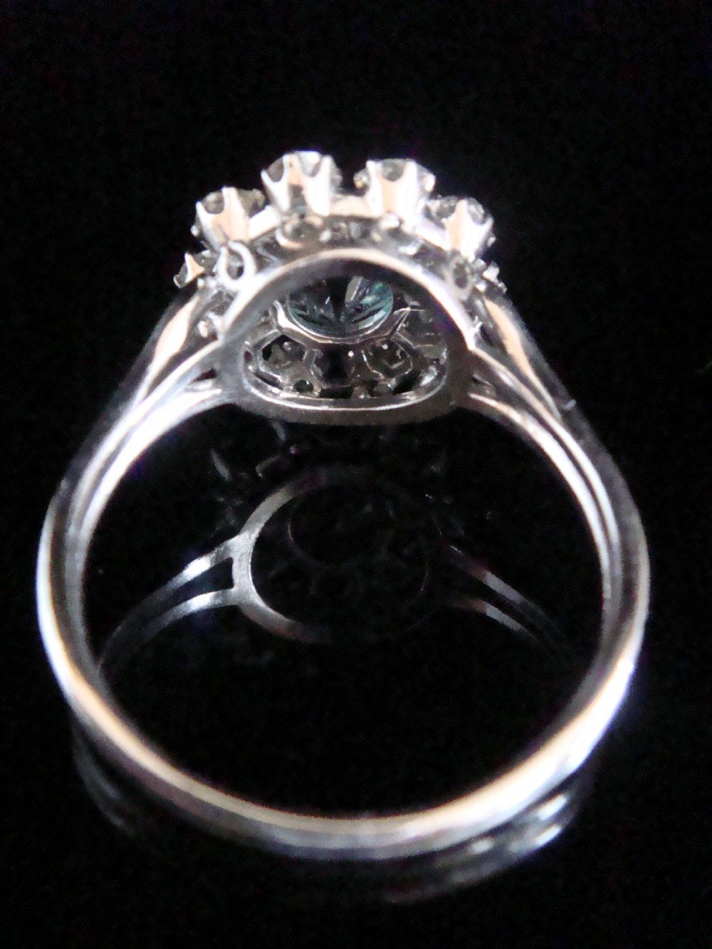 Edwardian French Platinum large natural blue zircon 2ct and diamond 1.20ct cluster ring View III