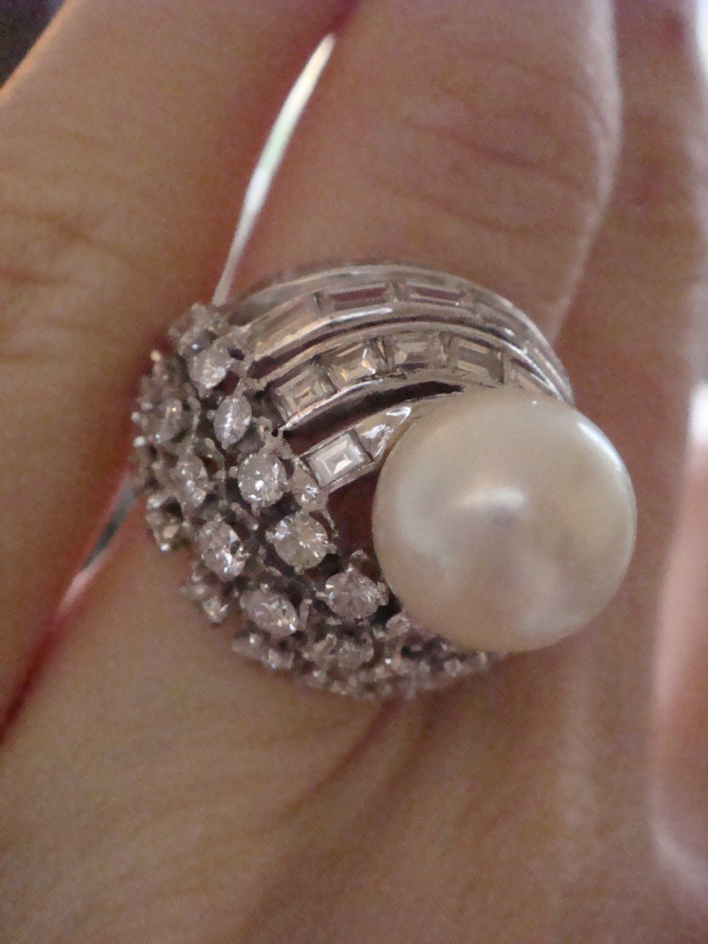 RETRO 1960S 14CT NATURAL CULTURED PEARL AND DIAMOND 3.00CT DESIGNER RING 11G View VI
