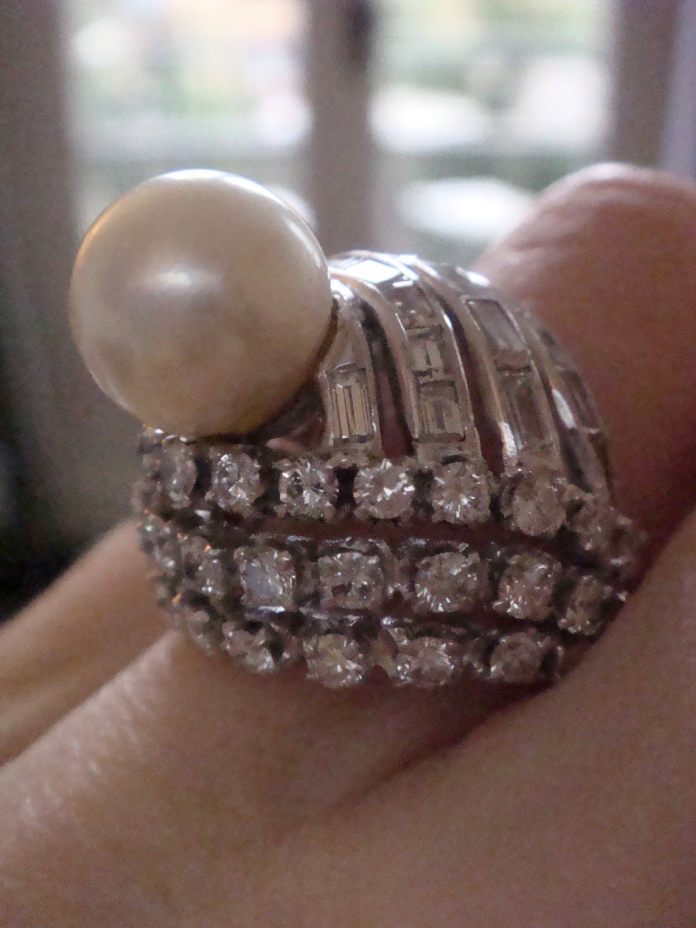 RETRO 1960S 14CT NATURAL CULTURED PEARL AND DIAMOND 3.00CT DESIGNER RING 11G View VII