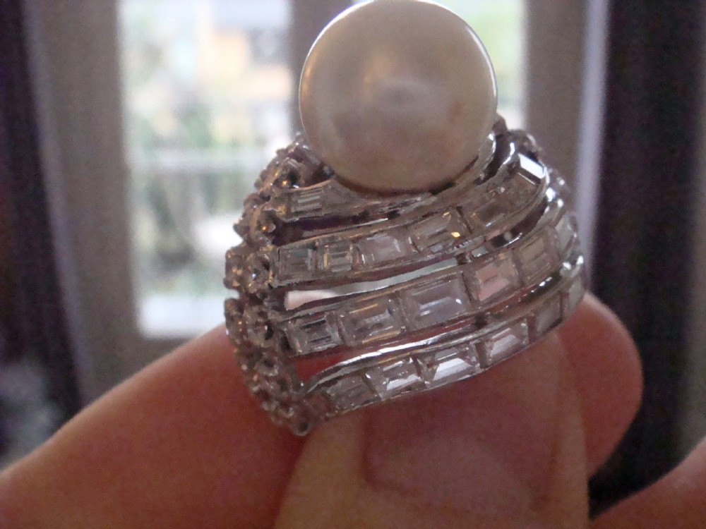 RETRO 1960S 14CT NATURAL CULTURED PEARL AND DIAMOND 3.00CT DESIGNER RING 11G View VIII