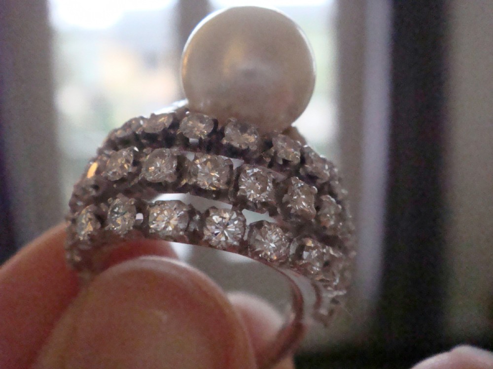 RETRO 1960S 14CT NATURAL CULTURED PEARL AND DIAMOND 3.00CT DESIGNER RING 11G View IX