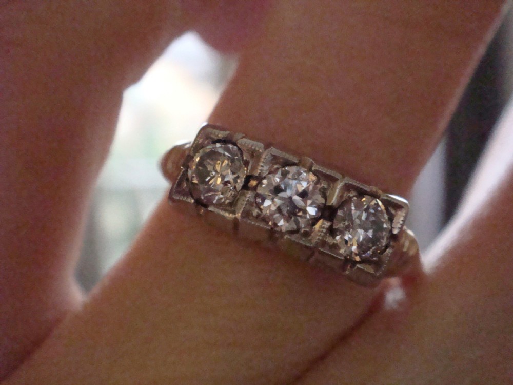 Art deco 18ct yellow gold Platinum old cut diamond 0.30ct trilogy three stone ring View III
