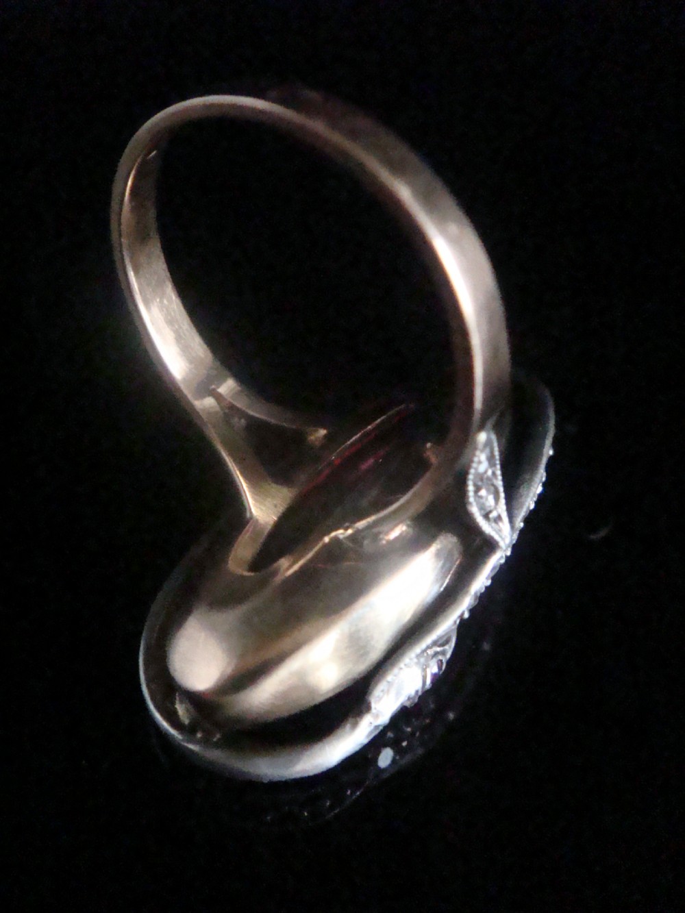 Rare Edwardian French 18ct rose gold platinum cabochon garnet rose cut diamonds snake ring View II