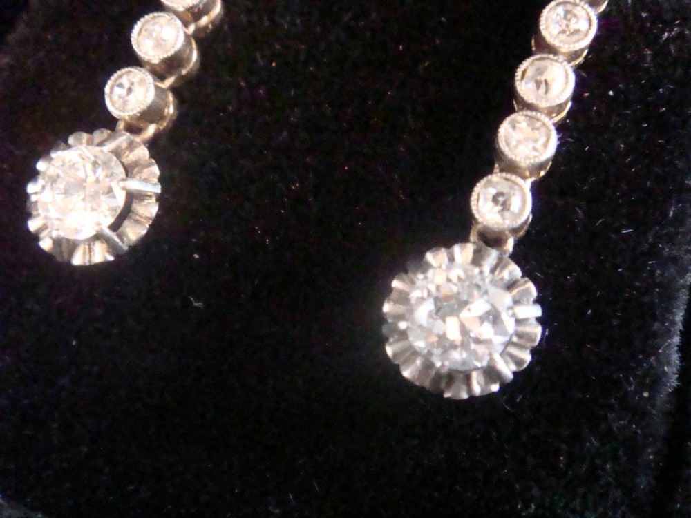 EDWARDIAN 18CT FRENCH ORIGINAL OLD CUT 1.20ct DIAMOND DROP EARRINGS View II