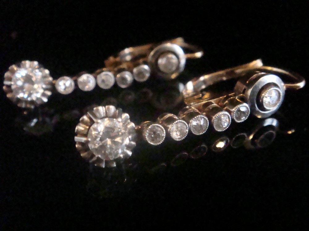 EDWARDIAN 18CT FRENCH ORIGINAL OLD CUT 1.20ct DIAMOND DROP EARRINGS View III