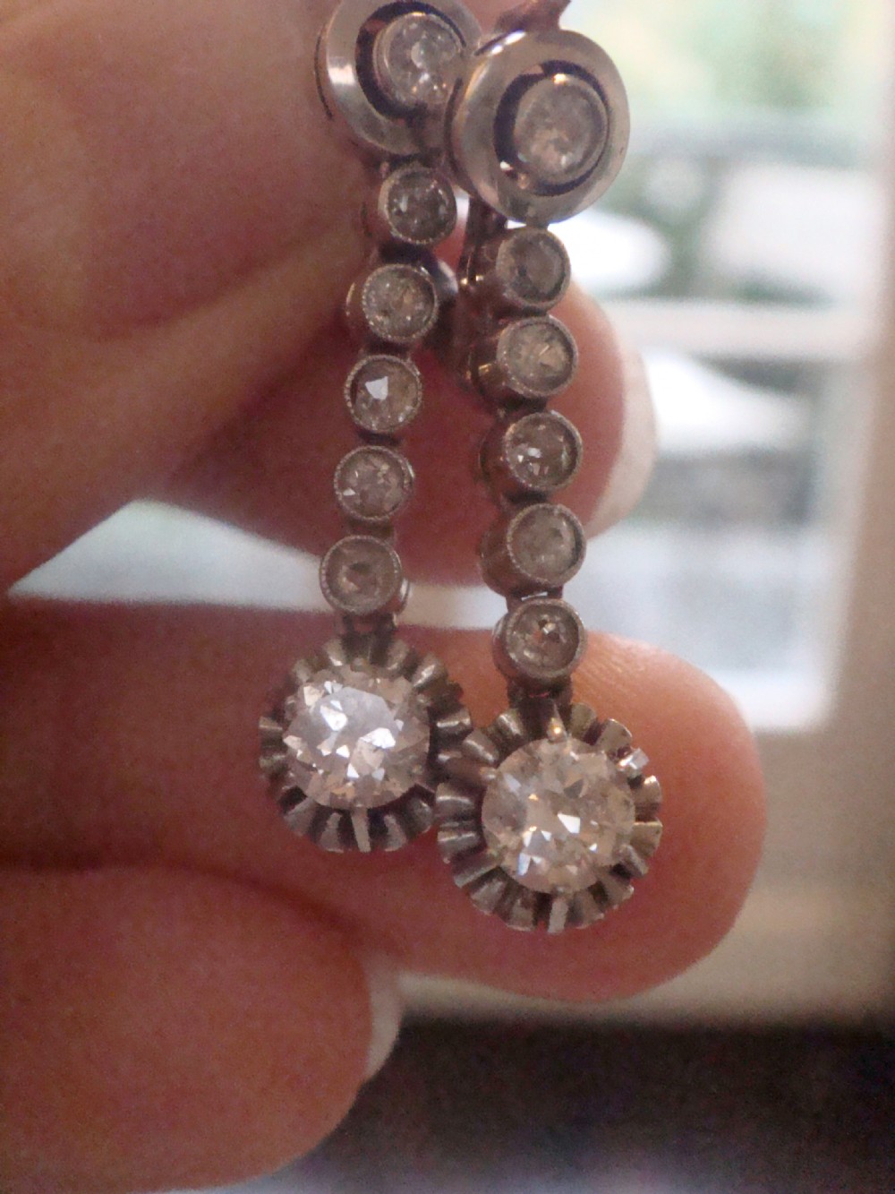 EDWARDIAN 18CT FRENCH ORIGINAL OLD CUT 1.20ct DIAMOND DROP EARRINGS View IV
