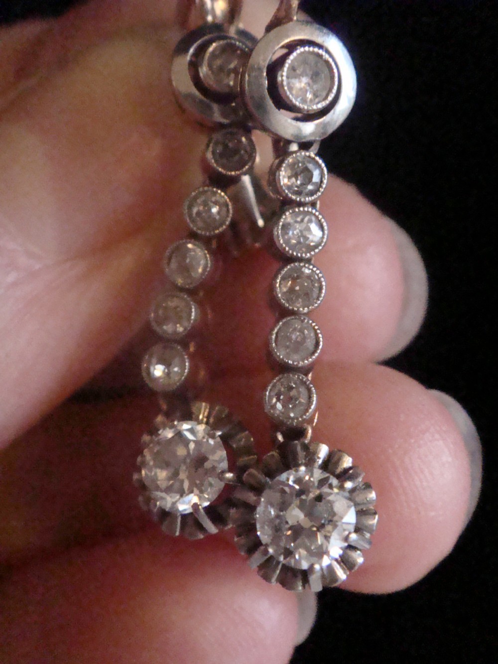 EDWARDIAN 18CT FRENCH ORIGINAL OLD CUT 1.20ct DIAMOND DROP EARRINGS View V