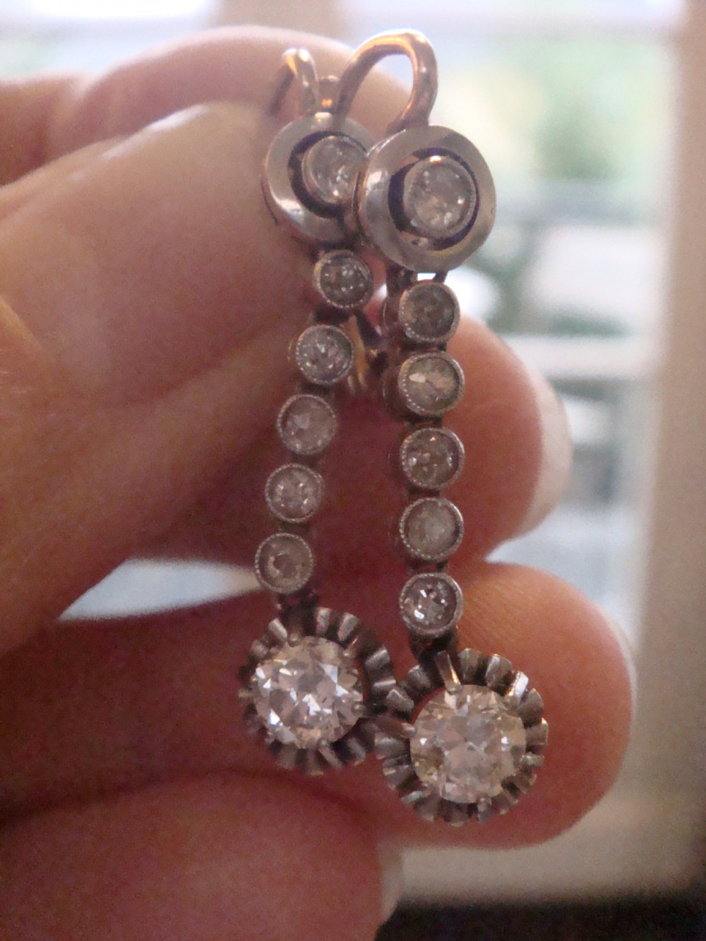 EDWARDIAN 18CT FRENCH ORIGINAL OLD CUT 1.20ct DIAMOND DROP EARRINGS View VI