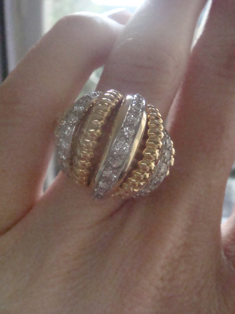 RETRO 1950s 18CT PLATINUM DIAMOND BOMBE SET COCKTAIL DESIGNER RING 15.1g